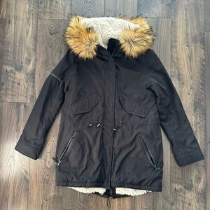 Elegant Black Fur-Lined Utility Jacket